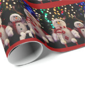 雪だるまとファミリのオーナメントの木の折り返しページ ラッピングペーパー (ロールコーナー)