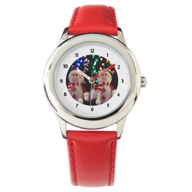 雪だるまとファミリーオーナメントオンツリーウォッチ 腕時計 (正面)