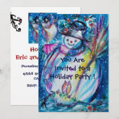 雪だるまとフクロウの冬のホリデーパーティ 招待状 (正面/裏面)