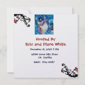 雪だるまとフクロウ、ホリデーパーティアイスメタリック 招待状 (裏面)