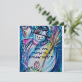 雪だるまとフクロウ、ホリデーパーティアイスメタリック 招待状 (スタンド正面)