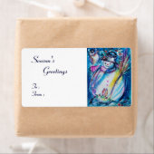 雪だるまとフクロウ、白い青の赤 ラベル (インサイチュ)