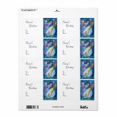 雪だるまとフクロウ、白い青の赤 ラベル (フルシート)