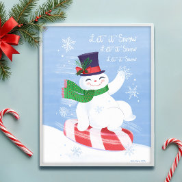 雪だるまとペパーミントレットイットスノーアートプリント ポスター