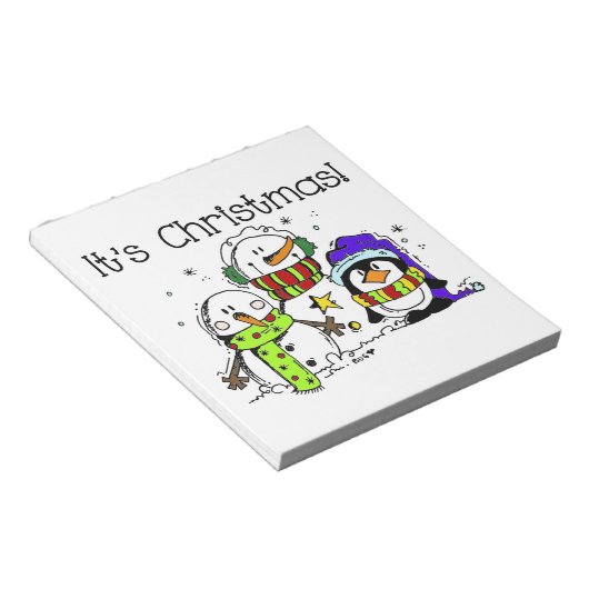 雪だるまとペンギンそれはクリスマスフェスティバル ノートパッド (アングル)