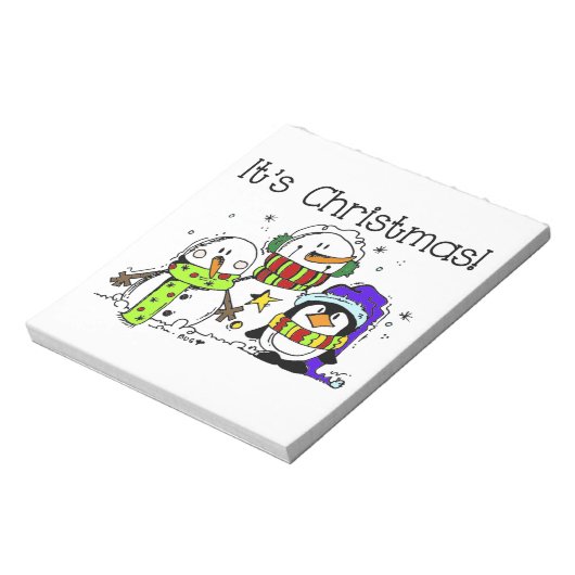 雪だるまとペンギンそれはクリスマスフェスティバル ノートパッド (回転)
