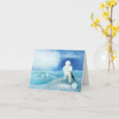 雪だるまとペンギンのイラスト カード (黄色い花)