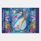 雪だるまとペンギンのセレナードクリスマスラッピング ラッピングペーパーシート (正面3)