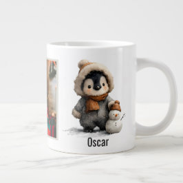 雪だるまとペンギンのデザイン ジャンボコーヒーマグカップ