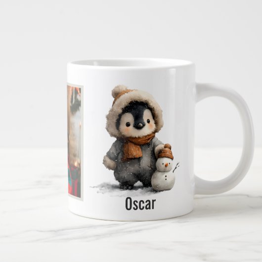 雪だるまとペンギンのデザイン ジャンボコーヒーマグカップ (右)