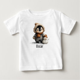 雪だるまとペンギンのデザイン ベビーTシャツ