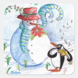 雪だるまとペンギンの冬のセレナード スクエアシール