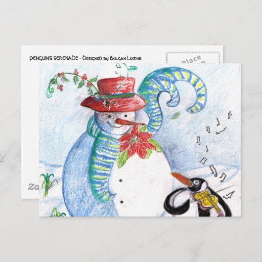 雪だるまとペンギンの冬のセレナード ポストカード (正面/裏面)