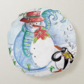 雪だるまとペンギンの冬のセレナード ラウンドクッション (裏面)
