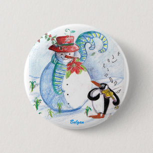 雪だるまとペンギンの冬のセレナード 缶バッジ