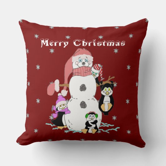 雪だるまとペンギンクリスマス クッション (正面)
