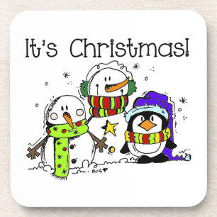 雪だるまとペンギンクリスマス コースター