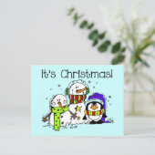 雪だるまとペンギンクリスマス シーズンポストカード (スタンド正面)