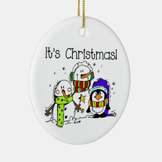雪だるまとペンギンクリスマス セラミックオーナメント (右)