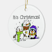 雪だるまとペンギンクリスマス セラミックオーナメント (左)