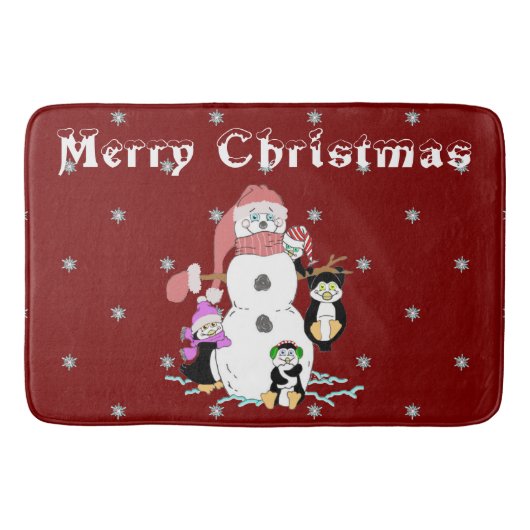 雪だるまとペンギンクリスマス バスマット (正面)