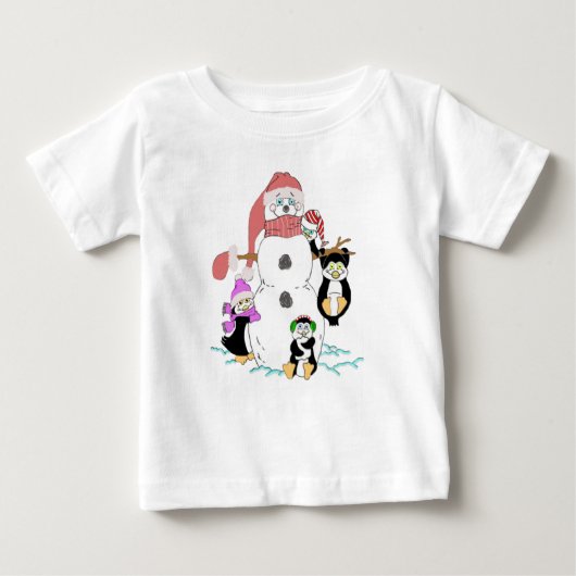 雪だるまとペンギンクリスマス ベビーTシャツ (正面)