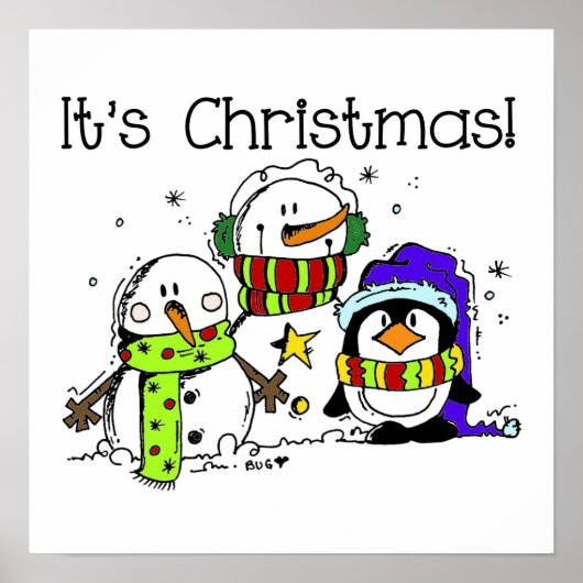 雪だるまとペンギンクリスマス ポスター (正面)