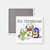 雪だるまとペンギンクリスマス マグネット (正面/裏面)