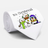 雪だるまとペンギンフェスティバル冬クリスマス ネクタイ (ロール)