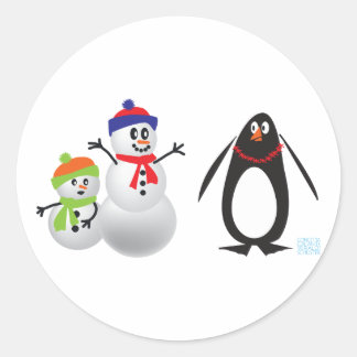 雪だるまとペンギン ラウンドシール