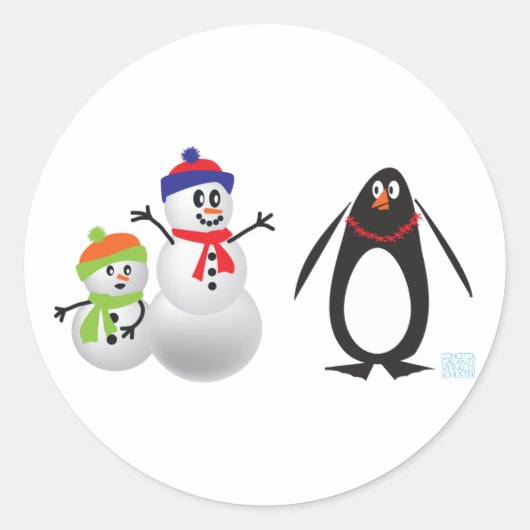 雪だるまとペンギン ラウンドシール (正面)