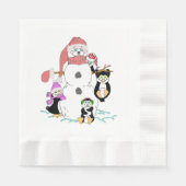 雪だるまとペンギン 縁ありランチョンナプキン (正面)