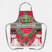 雪だるまとホリーベリーとRED上のあなたの名前 エプロン (正面)