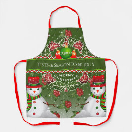 雪だるまとホリーベリーとYOUR NAME on GREEN エプロン