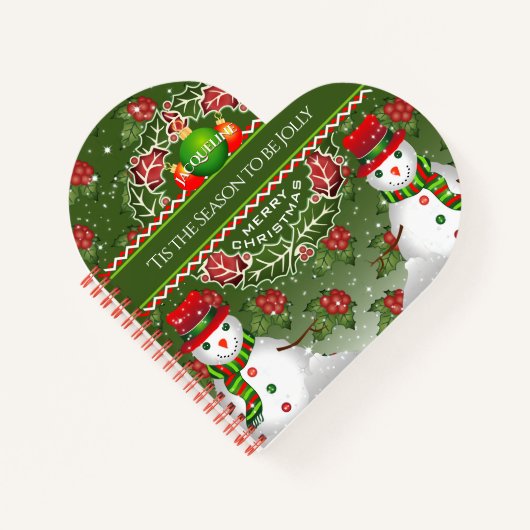 雪だるまとホリーベリーとYOUR NAME on GREEN ノートブック (正面)