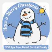 雪だるまとメッセージ スクエアシール (正面)