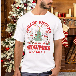 雪だるまとリラックスするレトロなクリスマス Tシャツ