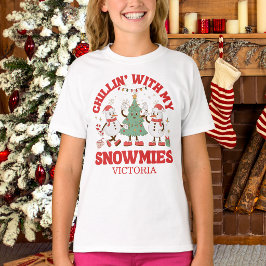 雪だるまとリラックスするレトロなクリスマス Tシャツ