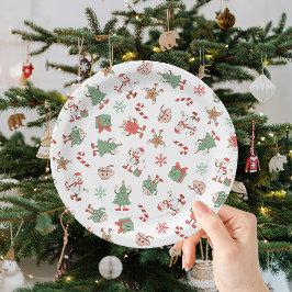 雪だるまとリラックスするレトロクリスマス ペーパープレート