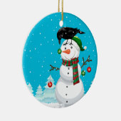 雪だるまとレイヴンのクリスマス セラミックオーナメント (右)