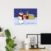 雪だるまとレッドバードフォークアート ポスター (ホームオフィス)