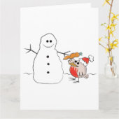 雪だるまとロビンの面白いクリスマスカード カード (黄色い花)
