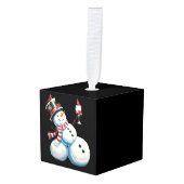 雪だるまとワインクリスマスおもしろいクリスマスギフト キューブオーナメント (正面アングル)