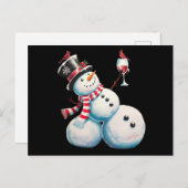 雪だるまとワインクリスマスおもしろいクリスマスギフト シーズンポストカード (正面/裏面)