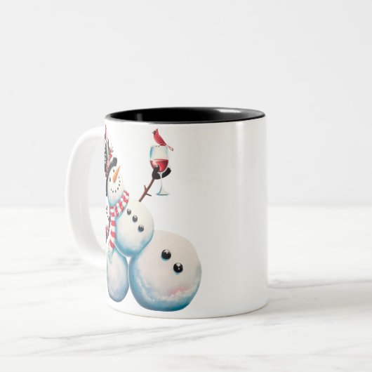 雪だるまとワインクリスマスおもしろいクリスマスギフト ツートーンマグカップ (正面左)