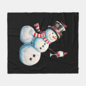 雪だるまとワインクリスマスおもしろいクリスマスギフト フリースブランケット (正面(横))