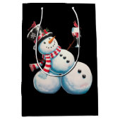 雪だるまとワインクリスマスおもしろいクリスマスギフト ミディアムペーパーバッグ (正面)