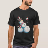 雪だるまとワインクリスマスおもしろいクリスマスギフト Tシャツ (正面)