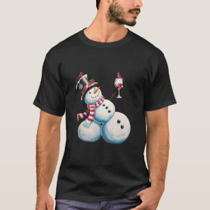 雪だるまとワインクリスマスおもしろいクリスマスギフト Tシャツ
