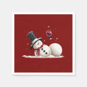 雪だるまとワインクリスマスギフトクリスマス休日 スタンダードカクテルナプキン (正面)